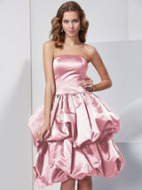 A-Line Charming Strapless Sleeveless Short Satin Bridesmaid Dresses