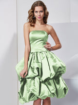 A-Line Charming Strapless Sleeveless Short Satin Bridesmaid Dresses