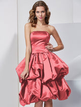 A-Line Charming Strapless Sleeveless Short Satin Bridesmaid Dresses