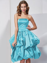 A-Line Charming Strapless Sleeveless Short Satin Bridesmaid Dresses