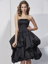 A-Line Charming Strapless Sleeveless Short Satin Bridesmaid Dresses