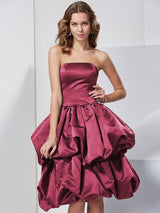 A-Line Charming Strapless Sleeveless Short Satin Bridesmaid Dresses