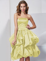 A-Line Charming Strapless Sleeveless Short Satin Bridesmaid Dresses