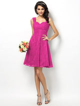 A-Line Charming Straps Lace Sleeveless Short Bridesmaid Dresses