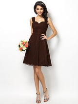 A-Line Charming Straps Lace Sleeveless Short Bridesmaid Dresses