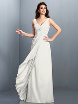 A-Line Charming Straps Pleats Sleeveless Long Chiffon Bridesmaid Dresses