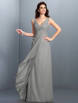 A-Line Charming Straps Pleats Sleeveless Long Chiffon Bridesmaid Dresses