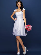 A-Line Charming Straps Pleats Sleeveless Short Chiffon Bridesmaid Dresses