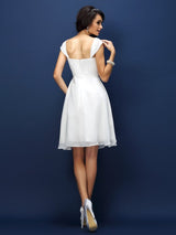 A-Line Charming Straps Pleats Sleeveless Short Chiffon Bridesmaid Dresses