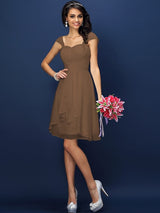 A-Line Charming Straps Pleats Sleeveless Short Chiffon Bridesmaid Dresses