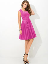 A-Line Charming Straps Pleats Sleeveless Short Satin Bridesmaid Dresses