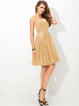 A-Line Charming Straps Pleats Sleeveless Short Satin Bridesmaid Dresses