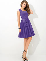 A-Line Charming Straps Pleats Sleeveless Short Satin Bridesmaid Dresses