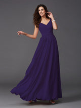 A-Line Charming Straps Sash/Ribbon/Belt Sleeveless Long Chiffon Bridesmaid Dresses