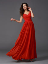 A-Line Charming Straps Sash/Ribbon/Belt Sleeveless Long Chiffon Bridesmaid Dresses