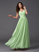 A-Line Charming Straps Sash/Ribbon/Belt Sleeveless Long Chiffon Bridesmaid Dresses