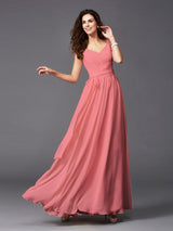 A-Line Charming Straps Sash/Ribbon/Belt Sleeveless Long Chiffon Bridesmaid Dresses