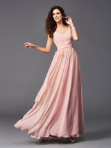 A-Line Charming Straps Sash/Ribbon/Belt Sleeveless Long Chiffon Bridesmaid Dresses