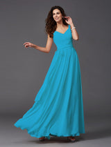 A-Line Charming Straps Sash/Ribbon/Belt Sleeveless Long Chiffon Bridesmaid Dresses