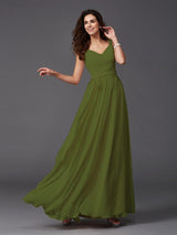 A-Line Charming Straps Sash/Ribbon/Belt Sleeveless Long Chiffon Bridesmaid Dresses