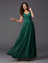 A-Line Charming Straps Sash/Ribbon/Belt Sleeveless Long Chiffon Bridesmaid Dresses