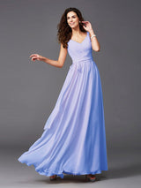 A-Line Charming Straps Sash/Ribbon/Belt Sleeveless Long Chiffon Bridesmaid Dresses