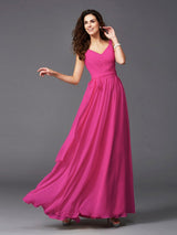 A-Line Charming Straps Sash/Ribbon/Belt Sleeveless Long Chiffon Bridesmaid Dresses