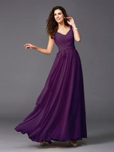 A-Line Charming Straps Sash/Ribbon/Belt Sleeveless Long Chiffon Bridesmaid Dresses