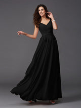 A-Line Charming Straps Sash/Ribbon/Belt Sleeveless Long Chiffon Bridesmaid Dresses