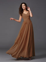 A-Line Charming Straps Sash/Ribbon/Belt Sleeveless Long Chiffon Bridesmaid Dresses