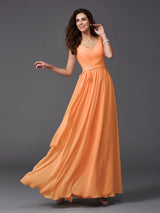 A-Line Charming Straps Sash/Ribbon/Belt Sleeveless Long Chiffon Bridesmaid Dresses