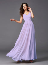 A-Line Charming Straps Sash/Ribbon/Belt Sleeveless Long Chiffon Bridesmaid Dresses