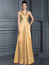 A-Line Charming Straps Sleeveless Long Elastic Woven Satin Bridesmaid Dresses