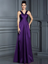 A-Line Charming Straps Sleeveless Long Elastic Woven Satin Bridesmaid Dresses