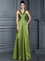 A-Line Charming Straps Sleeveless Long Elastic Woven Satin Bridesmaid Dresses