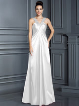 A-Line Charming Straps Sleeveless Long Elastic Woven Satin Bridesmaid Dresses