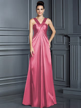 A-Line Charming Straps Sleeveless Long Elastic Woven Satin Bridesmaid Dresses