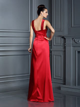 A-Line Charming Straps Sleeveless Long Elastic Woven Satin Bridesmaid Dresses