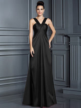 A-Line Charming Straps Sleeveless Long Elastic Woven Satin Bridesmaid Dresses