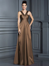 A-Line Charming Straps Sleeveless Long Elastic Woven Satin Bridesmaid Dresses