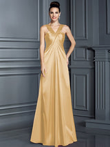 A-Line Charming Straps Sleeveless Long Elastic Woven Satin Bridesmaid Dresses