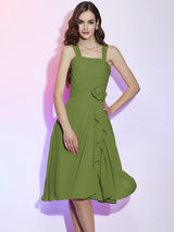 A-Line Charming Straps Sleeveless Pleats Applique Short Chiffon Bridesmaid Dresses