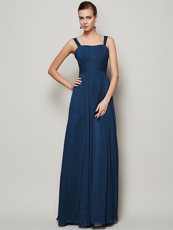 Charming Straps Sleeveless Pleats Long Chiffon Bridesmaid Dresses