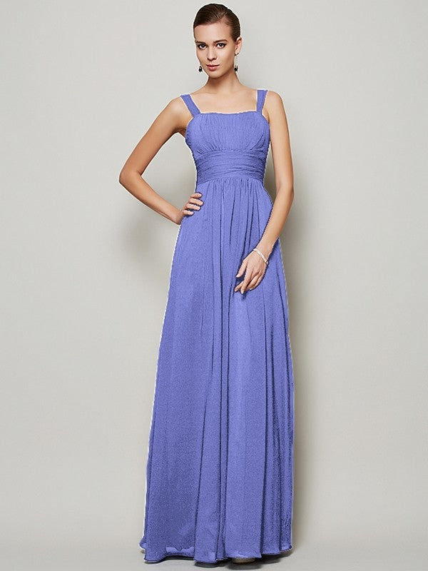 Charming Straps Sleeveless Pleats Long Chiffon Bridesmaid Dresses