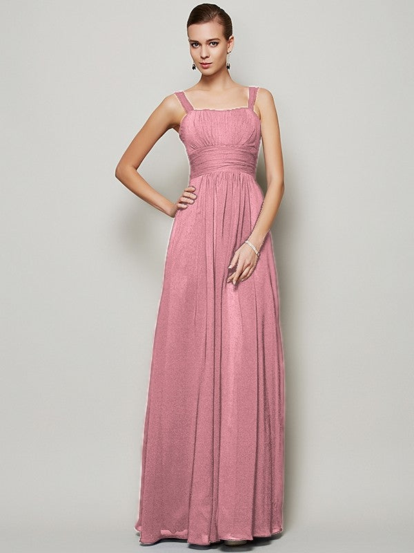 Charming Straps Sleeveless Pleats Long Chiffon Bridesmaid Dresses