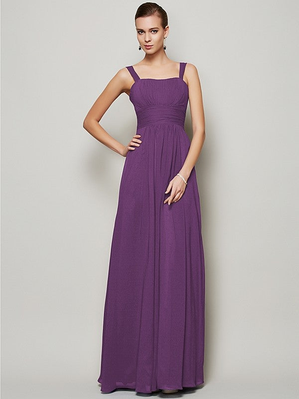 Charming Straps Sleeveless Pleats Long Chiffon Bridesmaid Dresses