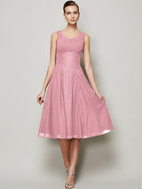 A-Line Charming Straps Sleeveless Pleats Short Chiffon Bridesmaid Dresses