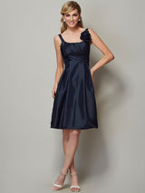 A-Line Charming Straps Sleeveless Pleats Short Taffeta Bridesmaid Dresses