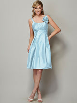 A-Line Charming Straps Sleeveless Pleats Short Taffeta Bridesmaid Dresses