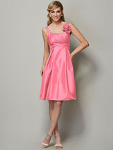 A-Line Charming Straps Sleeveless Pleats Short Taffeta Bridesmaid Dresses